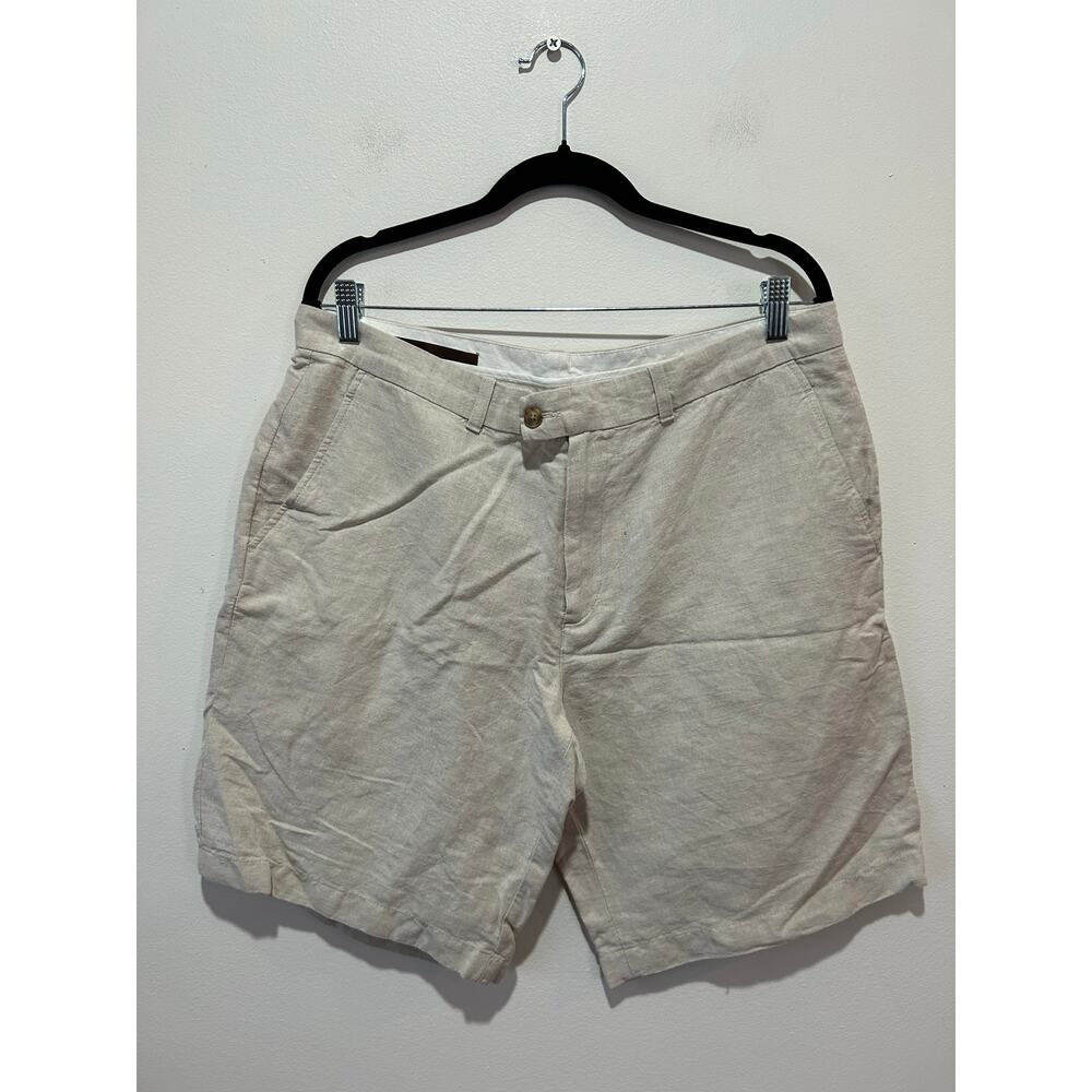 Perry Ellis linen cotton blend shorts mens 34 tan old money preppy casual